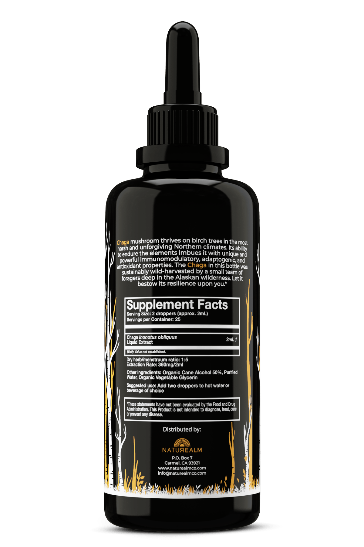 chaga tincture 50 ml back label