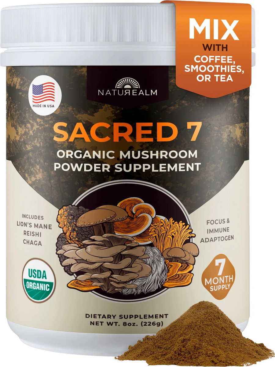 Sacred 7 Organic Mushroom Powder Supplement, 8 oz jar