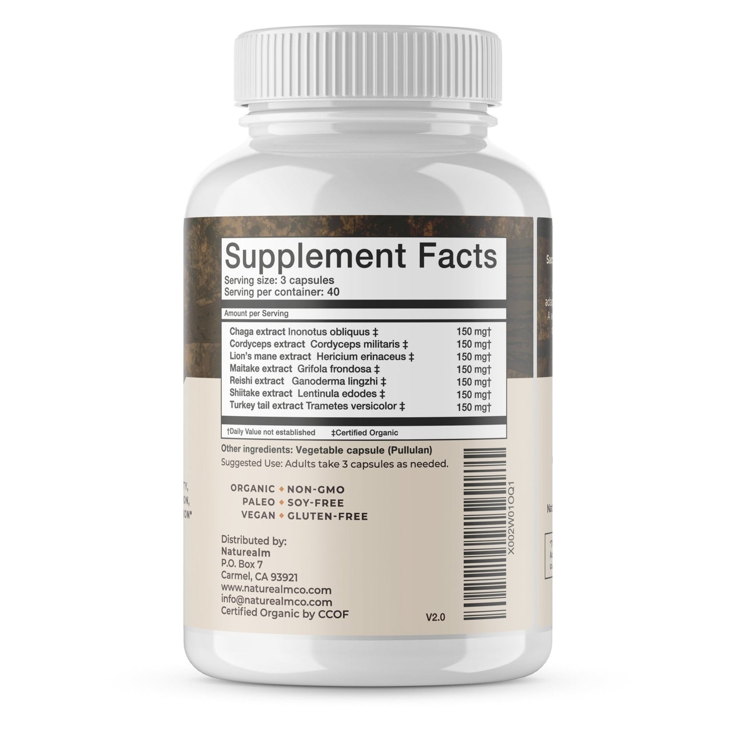 sacred 7 mushroom extract powder capsules supplement facts